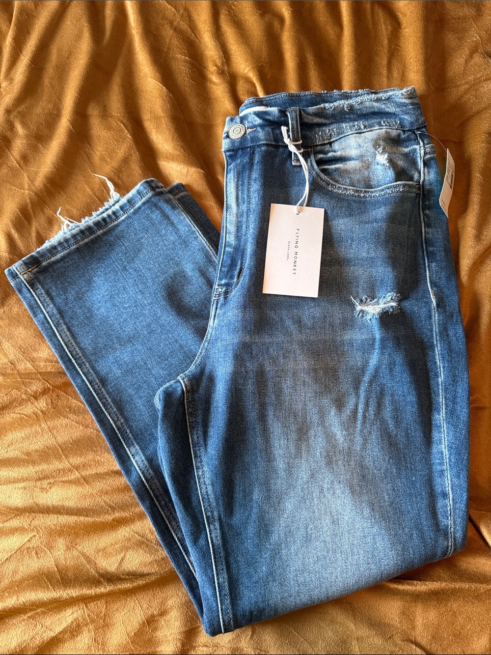 Flying Monkey Blue Straight Leg Distressed Jeans